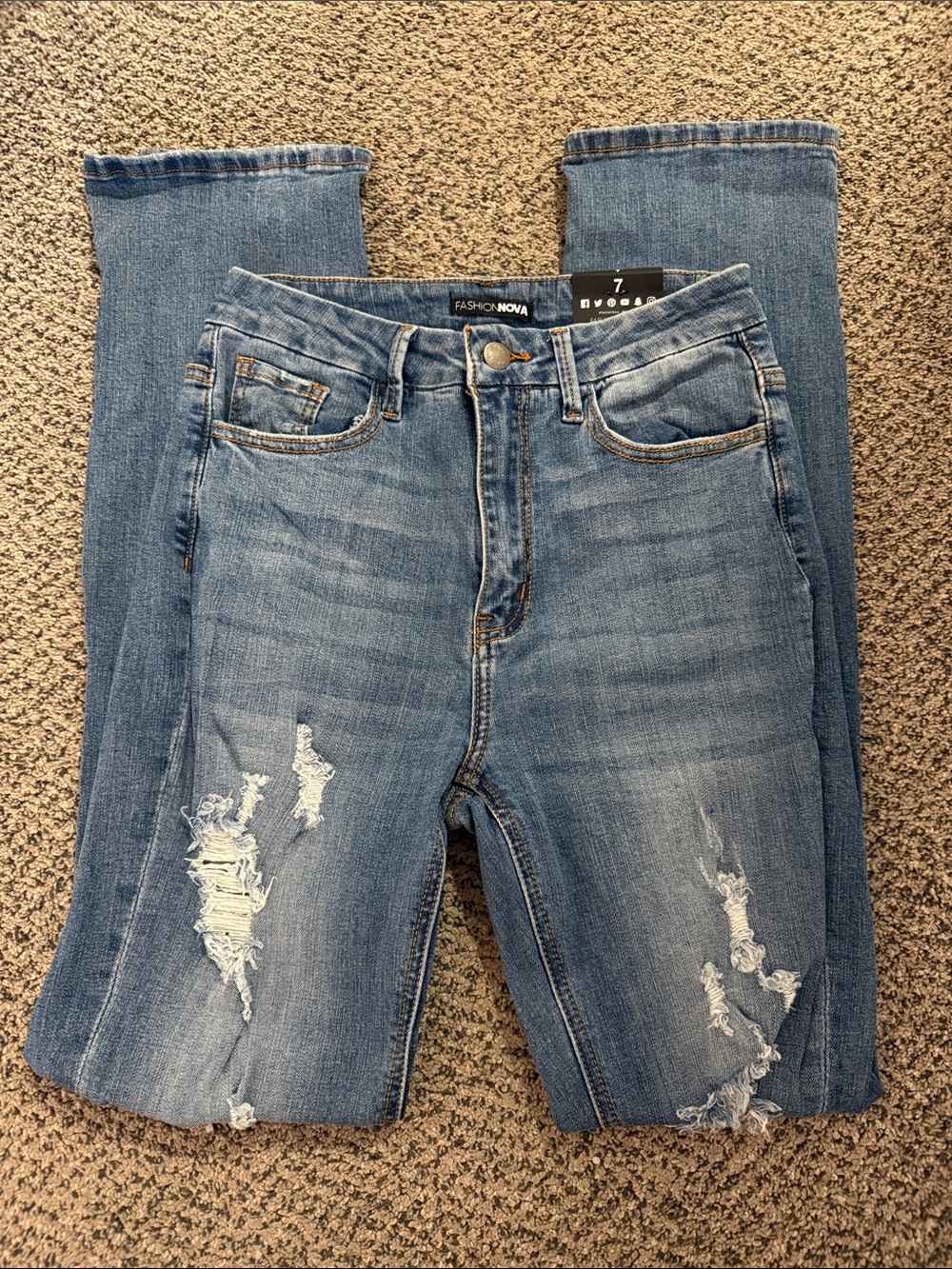 Fashion Nova High Rise Light Blue Distressed Jeans